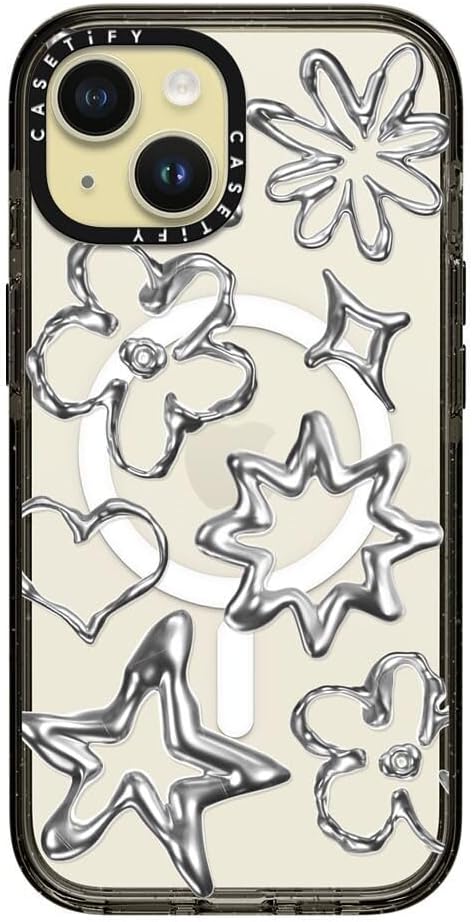 CASETiFY Impact iPhone 15 Case [4X Military Grade Drop Tested / 8.2ft Drop Protection/Compatible with Magsafe] - Chrome Doodles - Clear Black