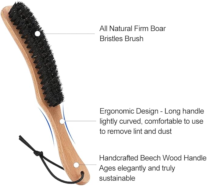 Hat Brush - Felt Hat Brush Clean Cowboy Hat, Fedora Hat & Baseball Cap, Boar Bristle Lint Brush Remove Dog Hair for Suits, Suede, Cashmere, Clothes & Furniture, Beachwood Handle
