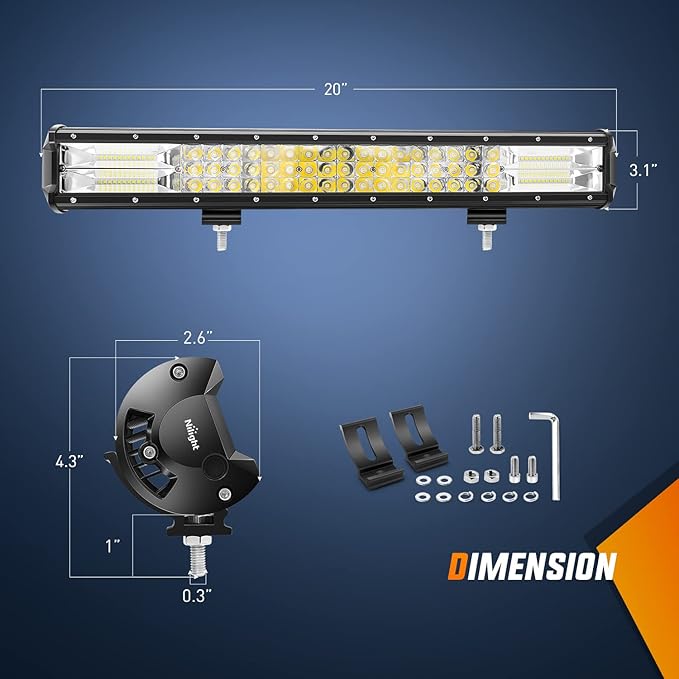 Nilight LED Light Bar 20Inch 288W Flood Spot Combo 28800LM Off Road Driving Lighting with Wiring Harness for Trucks Tractor Trailer Pickup Golf Cart SUV ATV UTV 4x4 Van Camper