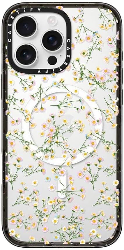 CASETiFY Impact iPhone 16 Pro Max Case [Slim/Compatible with Magsafe / 8.2 ft. 4X Military Grade Drop Protection] - Pressed Flowers Dainty - Clear Black