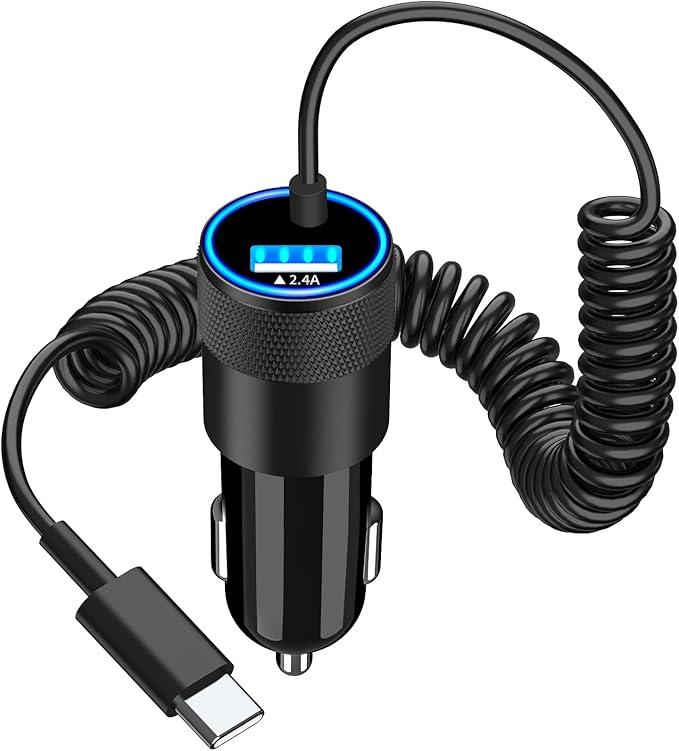 【Apple MFi Certified】iPhone 17 Car Charger Fast Charging, Caiinei 4.8A USB Power Cigarette Lighter USB C Car Charger + 6FT Type C Coiled Cord for iPhone 17/17 Air/17 Pro Max/16/15/Galaxy S25/S24/Pixel