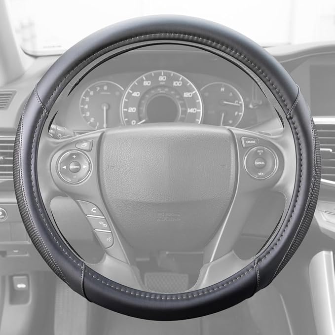 Motor Trend White Steering Wheel Cover - Dotted Comfort Polyester Grip on Stitched Synthetic Leather, White/Black