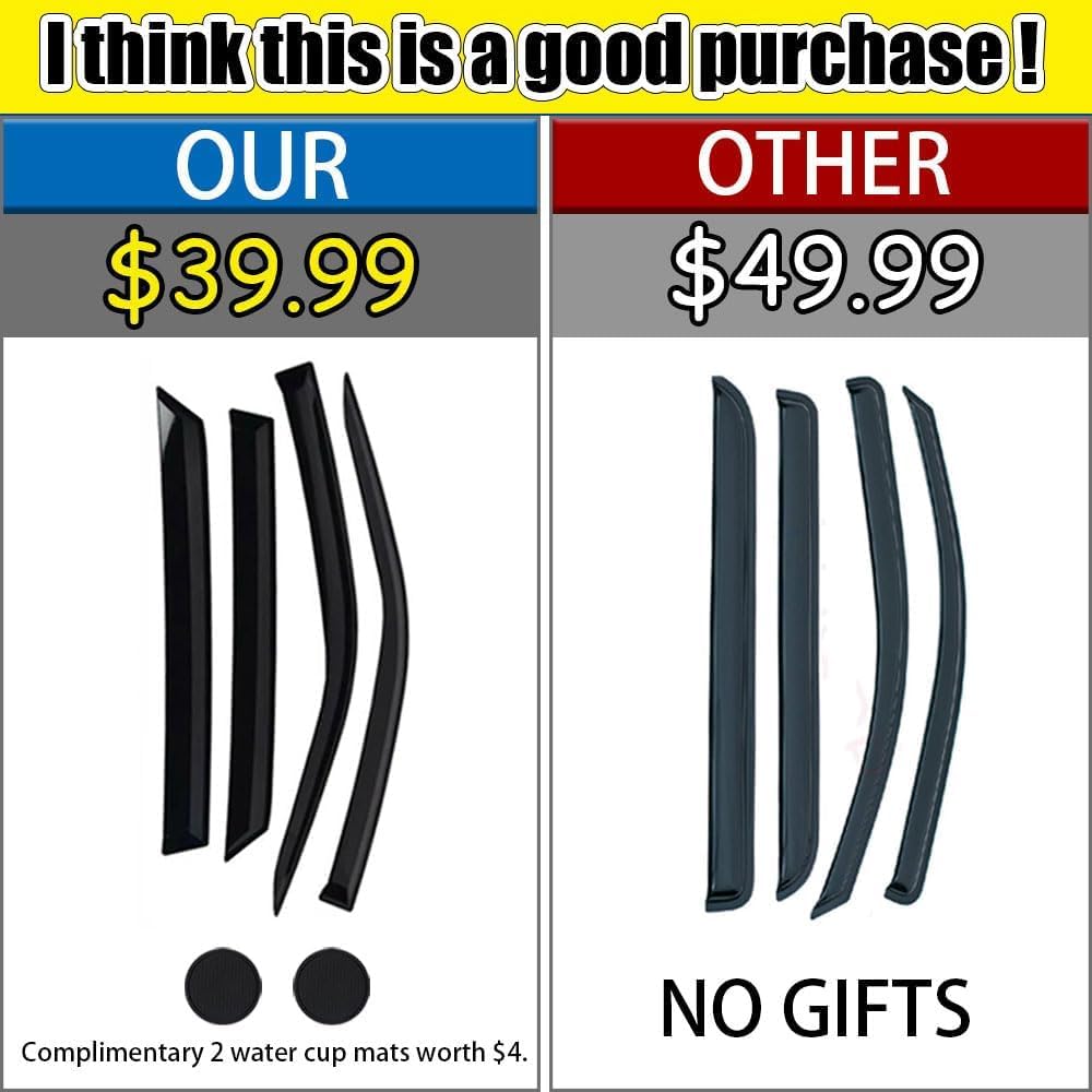 Rain Guards for Forester 2014-2018, Tape-on Side Window Deflectors for Subaru Forester, Window Visors for Subaru Cars, Car Accessories 4 Rain Guards ＆ 2 Car Coasters