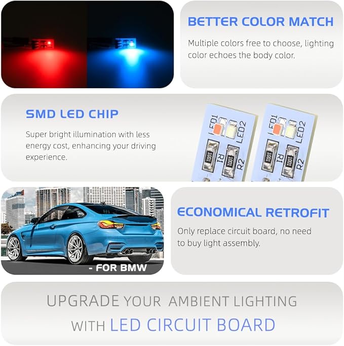 NJSBYL LED Interior Ambient Circuit Board for B-MW M4 X1 3 4 5 Series Sedan Convertible Coupe F10 F30 F31 F32 F33 F34 F36 F48 F82 F83 4PCS Blue-Red Atmosphere Lighting