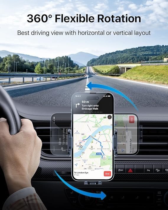 andobil Phone Holders for Your Car - Air Vent Phone Mount, Ultra-Stable Metal Clip with Anti-Shake & 360° Rotation, Universal Car Mount Fit iPhone 17/16/15/14/13/12 Pro Max/Android/Samsung Gary