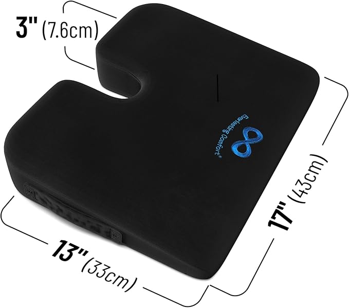 Everlasting Comfort Memory Foam Car Seat Cushion - Tailbone Pain Relief, Driving Seat Cushion for Short People - Office, Wheelchair, Gaming Chair, Travel - Non-Slip, Washable Cover