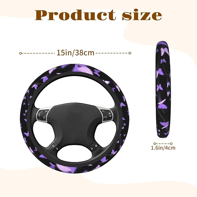 Steering Wheel Cover Accessories Neoprene Cover, Breathable Non-Slip Easy to Install Suitable for Women Men, 14.5-15.5 Inch for Car SUV Van Truck Universal - Butterfly