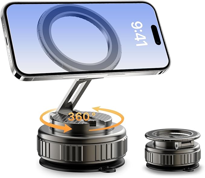 Kairiyard Phone Holders for Your Car, Ultra Vacuum Suction Cup Magnetic Car Phone Holder Mount 360° Adjustable Foldable Cars Phone Stand Compatible with MagSafe iPhone All Smartphones
