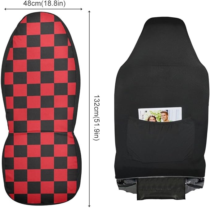 Checkered Car Seat Covers Set of 2,Geometric Christmas Plaid Pattern Black and Red Universal Front Seat Protector Vehicle Seat Cushion Cover for Women Men Cute Car Accessories for Car Truck