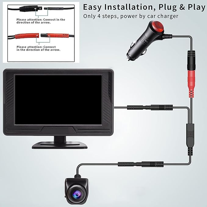 B-Qtech Car Backup Camera Monitor System Rear View Reverse Camera Waterproof Night Vision DIY Guide Lines LCD 1080P Display for Cars Truck Off-Road SUV Van Jeep UTV