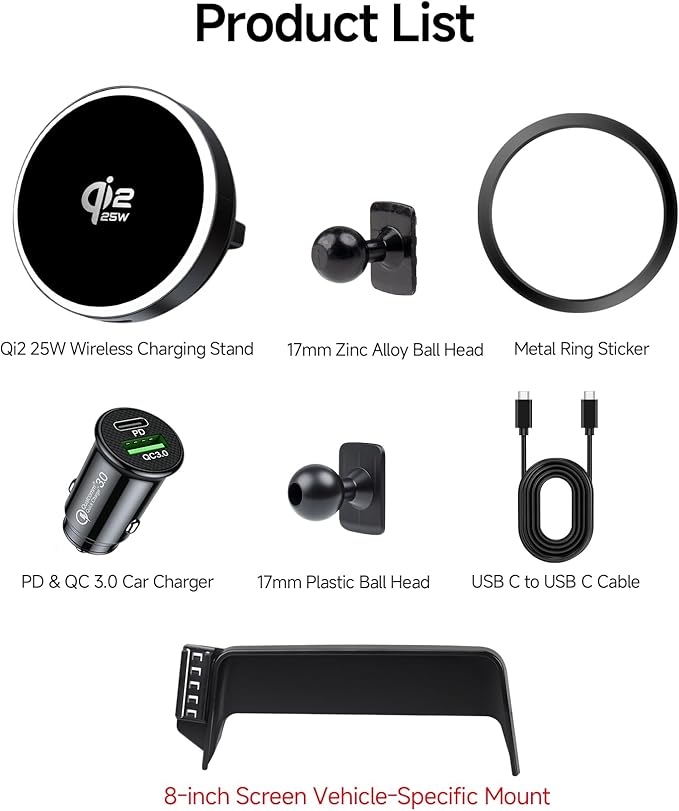 Qi2.2 Max 25W Fast Wireless Car Charger Phone Holder for 2021-2026 Nissan Rogue/2020-2025 Sentra/2019-2025 Altima 8-Inch Screen, Magnetic Phone Mount Compatible with MagSafe