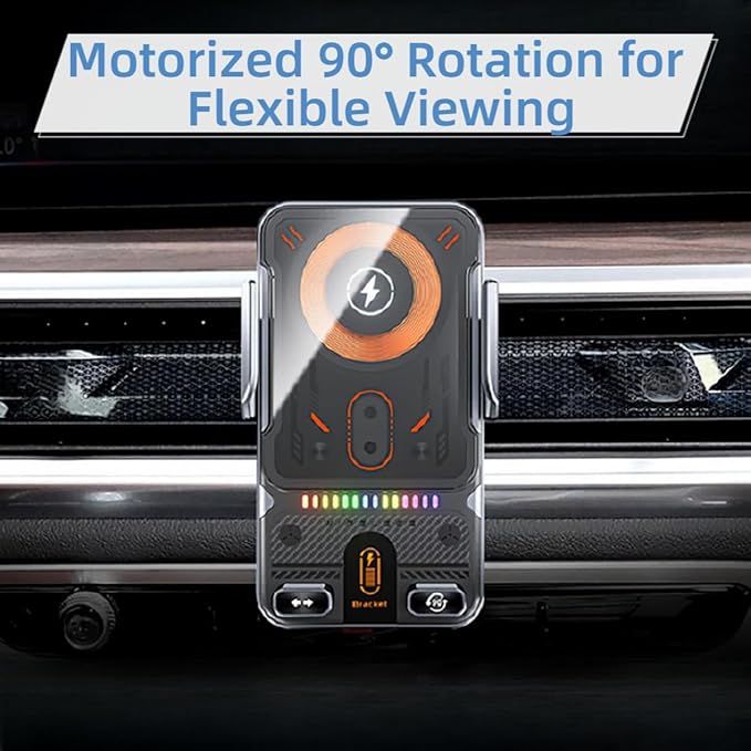 2026 New Cool Smart 2-in-1 Universal Car Phone Mount with Induction Opening/Closing, 15W Fast Charging, 360° Auto-Rotating for Air Vent - Switch Horizontal/Vertical (Black)