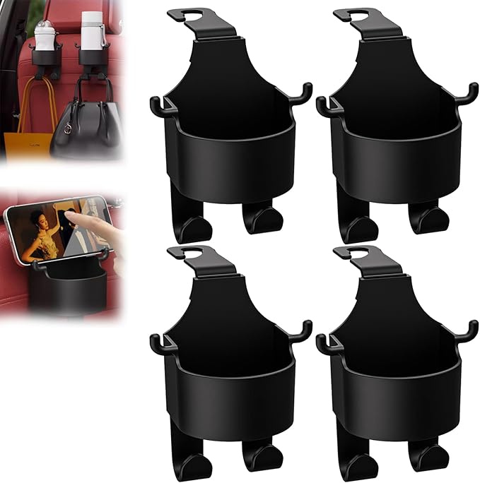 Multifunctional Car Seat Hook & Backseat Cup Holder, 3 in 1, Type-A 4PCS