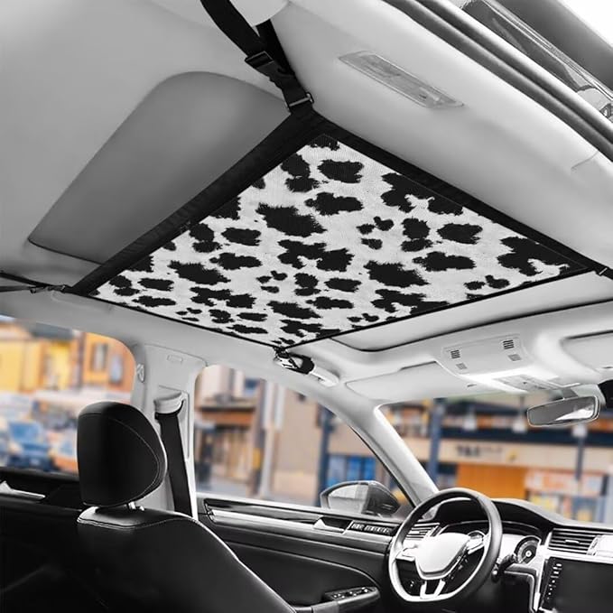 Car Roof Storage Bag Cow Black Spot Multi-Purpose Seat Organizer Car Bag Storage Box Organizer Pouch Pocket Car Travel Accessories Compatible with Most Cars