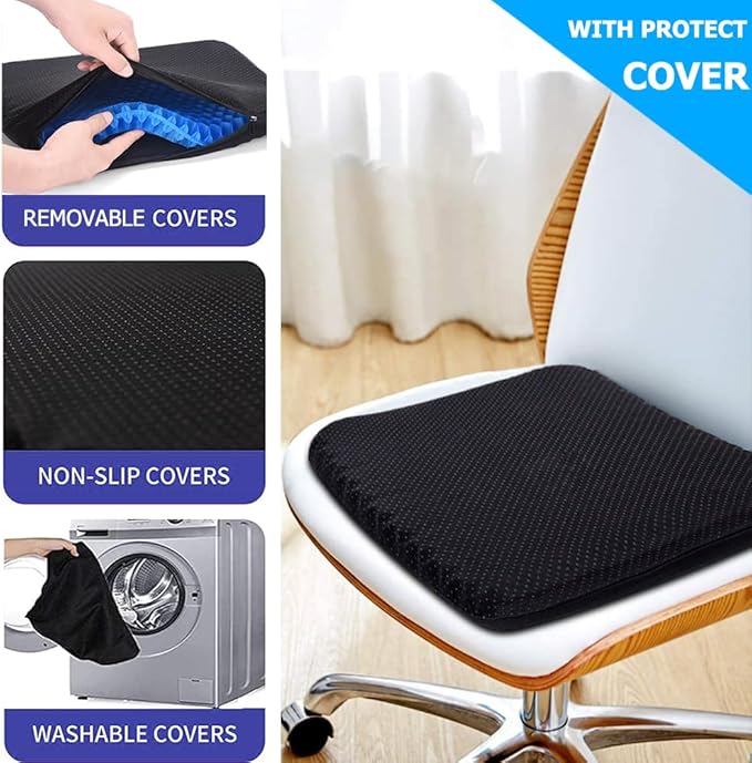 Extra Large Gel Seat Cushion, 17x17inch Double Thick Egg Gel Cushion for Pressure Pain Relief, Breathable Wheelchair Cushion Chair Pads for Car Seat Office Chair (Blue)