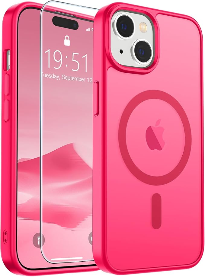 SUPFINE Magnetic for iPhone 15 Case (Compatible with MagSafe) (Military Grade Drop Protection) Slim Translucent Matte Shockproof with Anti-Fingerprint Phone Case,Hot Pink