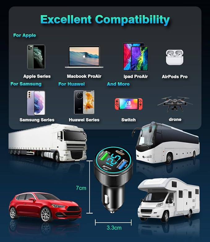 2 Packs of 66W USB C Car Charger 4 Port Car Charger Adapter with 30W PD, 3.1A Aluminium Alloy Car Cigarette Lighter USB Charger with LED Voltmeter Compatible with Phone 15 14 13