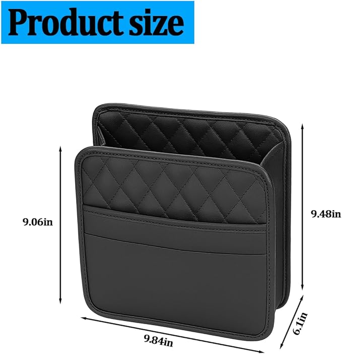 Car Seat Back Organizer, Foldable Leather Vehicle Backseat Storage Bag, Multifunctional Automotive Interior Hanging Pocket Accessories, Universal Fit (Black)