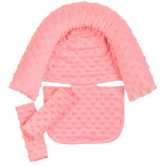 Baby Infant Head and Neck Support Pillow with Seat Belt for Car Seat -Extra Soft 3-in-1 Toddler Car Seat Insert Pad for Car Seats Water Pink