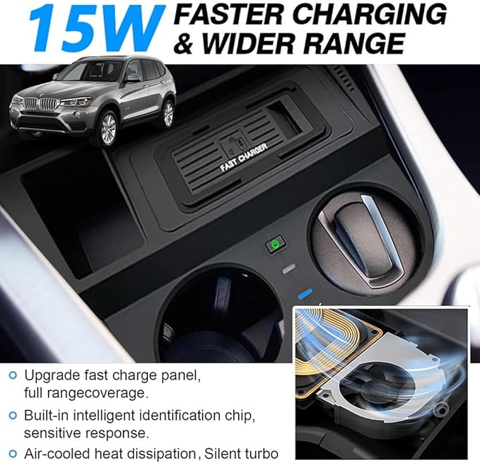 Wireless Car Charger for BMW X3/X4 2014 2015 2016 2017 Center Console Accessory, 15W Qi Fast Charging Phone Charger Pad for BMW X3 F25 2014-2017/X4 F26 2014-2017, Gift for BMW X3/X4 Owner
