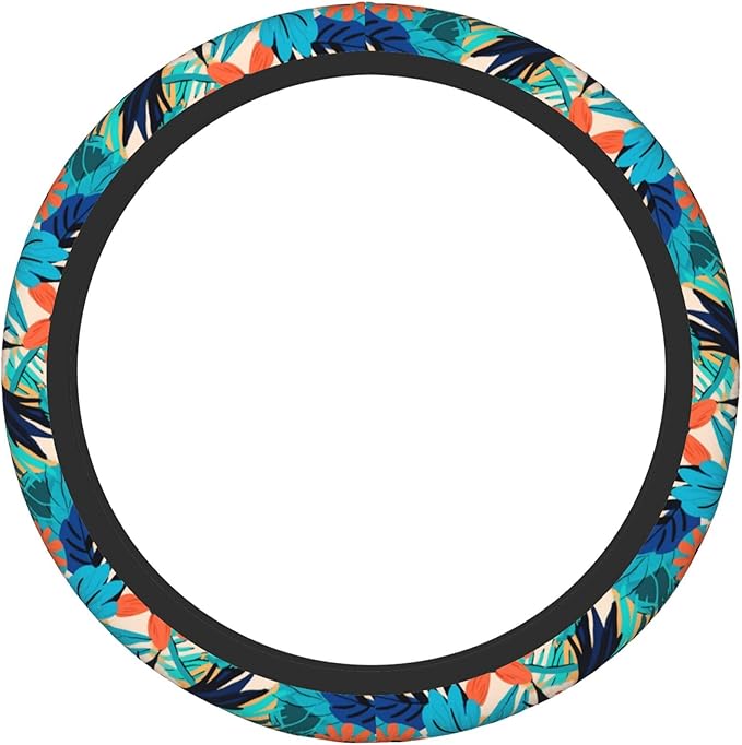 Car Steering Wheel Cover,Tropical Leaves Universal Non Slip Wheel Protector 15 Inch Elastic Car Accessories for Men Women