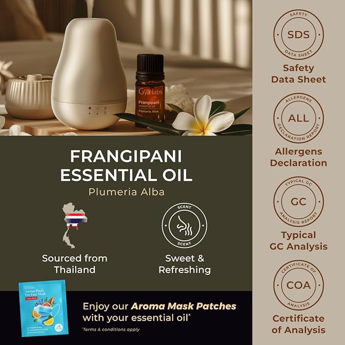100% Pure Frangipani Essential Oil - 0.34 Fl Oz - Frangipani Oil for Hair, Skin, Diffuser, Aromatherapy & DIY Candle Making Scent