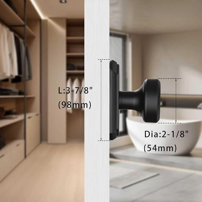 Interior Pismo Doorknobs for Closet, Black Door Knobs with Camelot Trim, Heavy Duty Dummy Door Handle