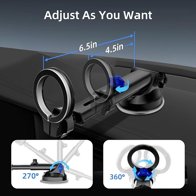 pop-tech for MagSafe Car Mount, [Aviation-Grade Aluminum] Universal Magnetic Phone Holder for Car Windshield Dashboard, Strong Magnet Cellphone Mount Fit for iPhone 16 Pro Max 15 14 13 12 Series