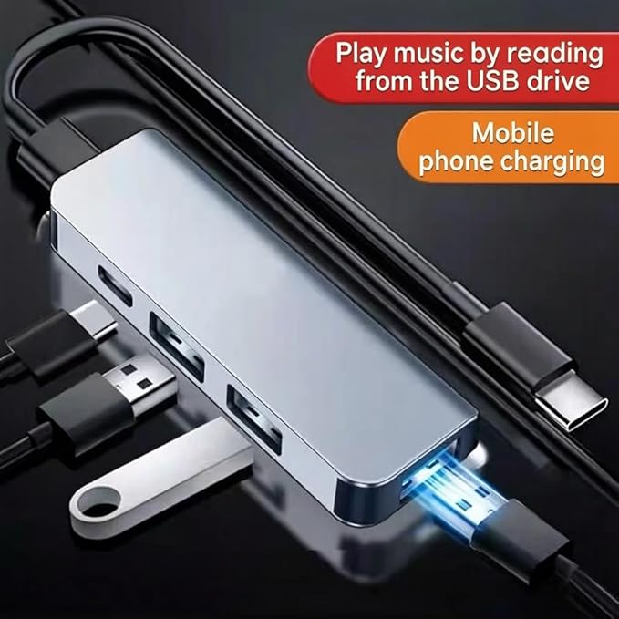 Car Accessories 4-in-1 Car USB Hub Equipped with a Data Interface and Multiple Type-C/USB-A Fast Charging interfaces，USB Hub for iPhone,iPad,Samsung Galaxy,USB Flash Drive，Android（Black）