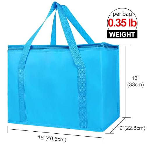 Bodaon 4-Pack Insulated Reusable Grocery Shopping Bag, X-Large Frozen Food Cold, Cooler Bags, Insulated Food Delivery Bag, Blue