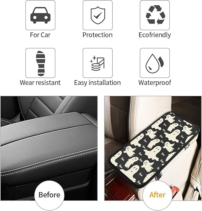 Ghost Pattern Auto Center Console Cover Pad Car Armrest Seat Box Cover Cushion Universal for Most Vehicle SUV Truck Car Accessories Decor