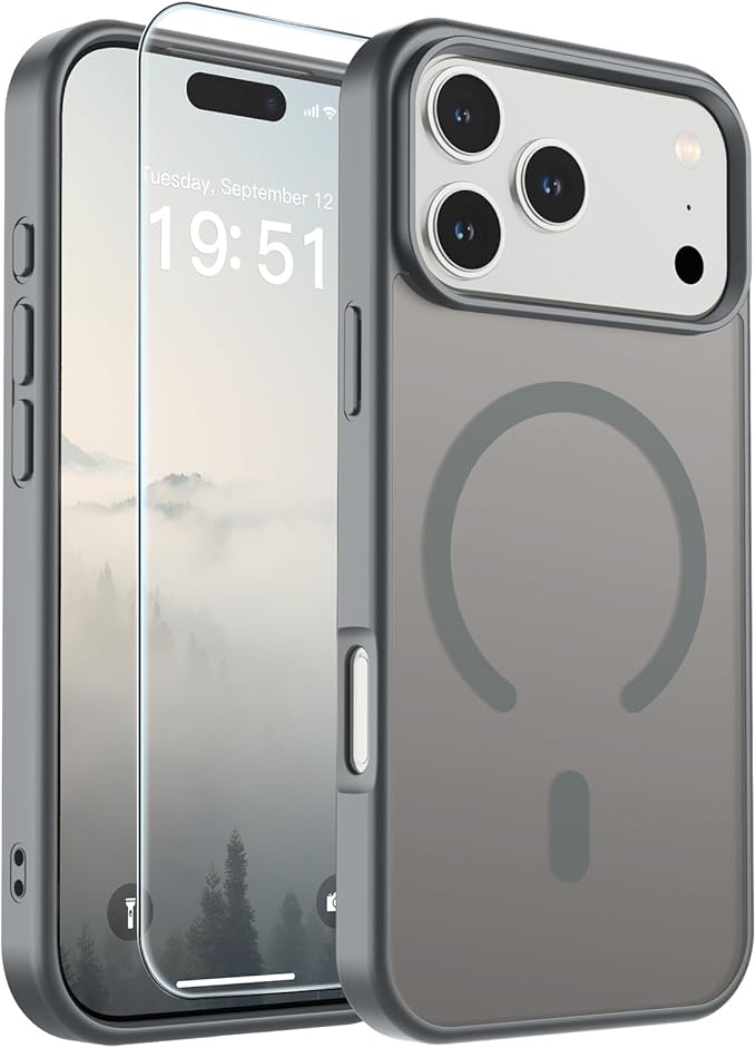 SUPFINE Magnetic for iPhone 17 Pro Max Case (Compatible with MagSafe)(Military Grade Drop Protection) Translucent Matte Shockproof with Anti-Fingerprint Phone Cover,Gray