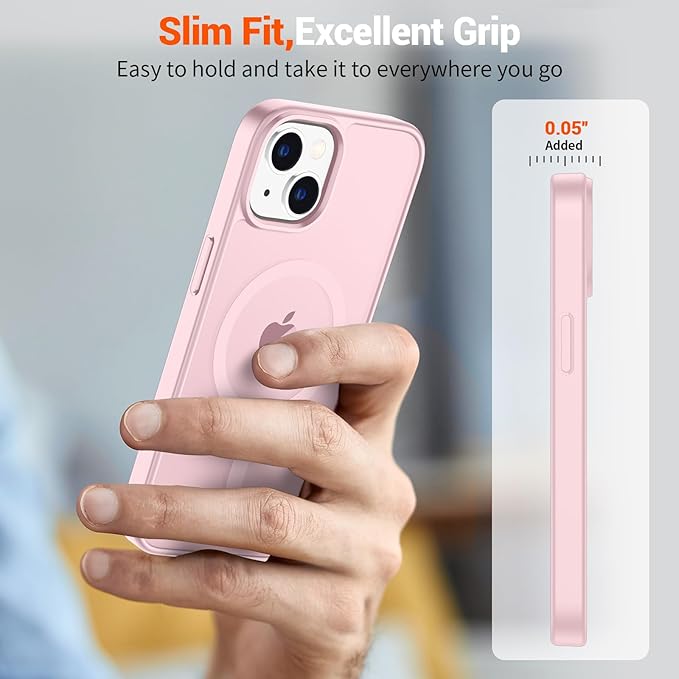 SUPFINE Magnetic for iPhone 15 Plus Case & iPhone 14 Plus Case with Screen Protector (Compatible with MagSafe)(Military Grade Drop Protection) Translucent Shockproof Phone Cover,Light Pink