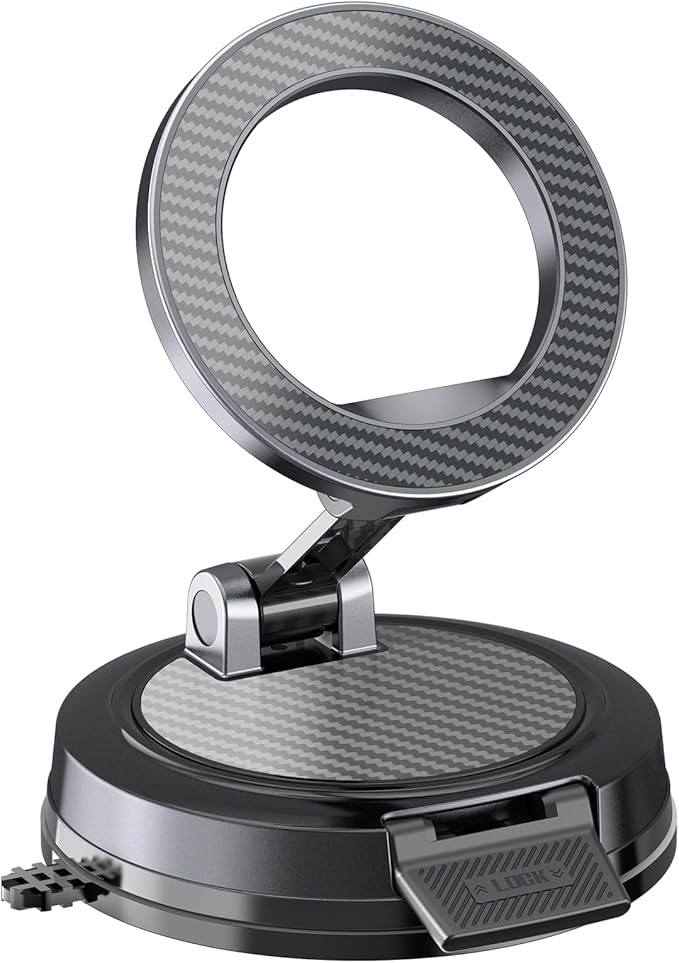 Strong Magnetic Phone Holder for Car & Desk, Compatible with MagSafe, Secure Lock, Universal 360° Rota-Table Car Phone Mount for Dashboard, Glass, Table, Carbon Fiber Deep Black
