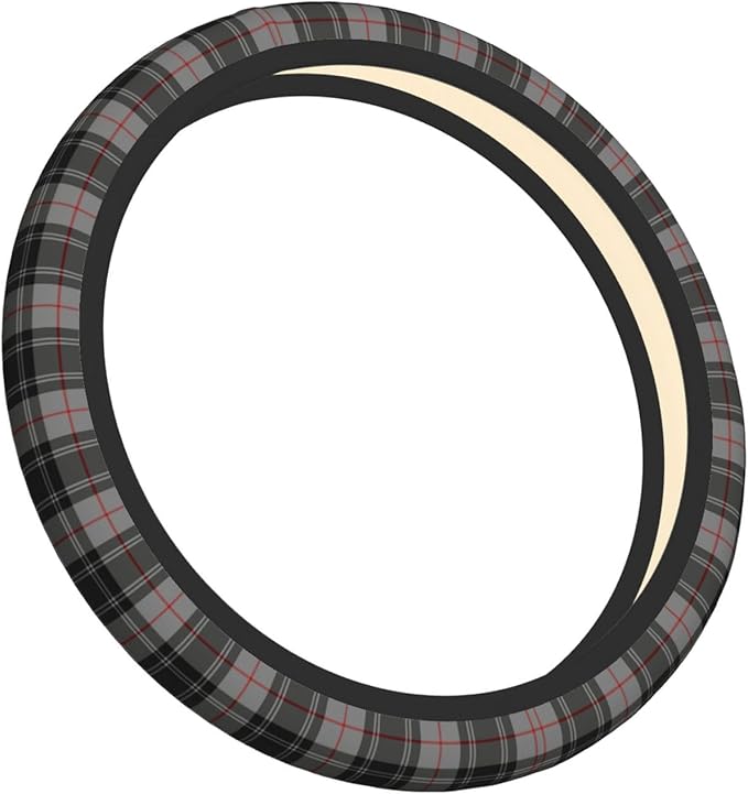 Thickened Elastic Steering Wheel Cover, Gray Plaid Clan Moffat Tartan Ultra, Soft, Breathable, Fit for Cars, SUVs, Trucks, Stylish Comfortable Grip