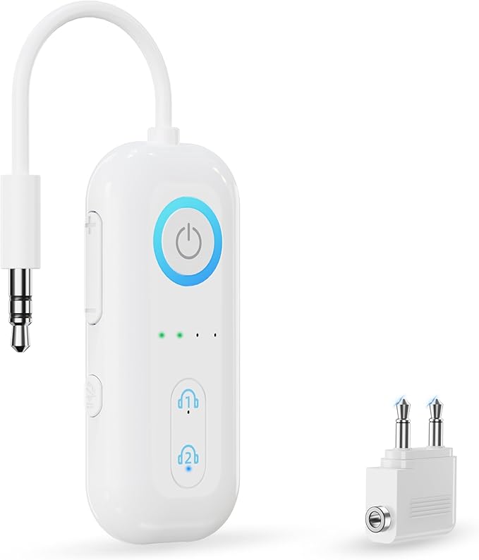 Bluetooth 5.4 Transmitter Receiver, Audio Adapter for Airplane Gadgets - for 2 AirPods/Headphones, 20H Battery, aptX Low Latency, 3.5mm AUX Jack Wireless Adapter for Car/TV/Home, for Travel Essentials