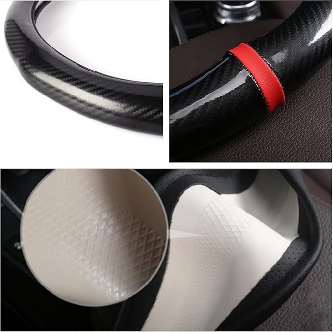 ZHOL 16 inch Steering Wheel Cover Carbon Fiber, Compatible Large-Size for F150 F250 F350 Ram 4Runner Tacoma Tundra Range Rover Model Car Accessories for Women Men