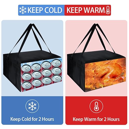 CIVJET Insulated Pizza Delivery Bag for Carry Hot, 24" x 24" x 14" Insulated Food Delivery Bag, Grocery Cooler Bags for Catering/Doordash, Commercial Food Warmers（Black, 1Pk）