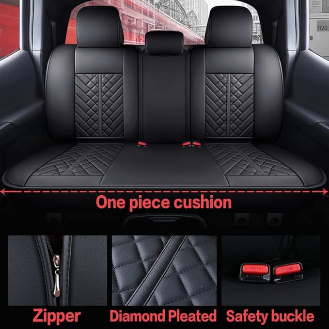 Tomatoman Tacoma Car Rear Seat Covers 2005-2025 2026 Access Double Extended Cab TRD Sport Offroad Limited SR5 V6 Truck with Waterproof Faux Leather Back Cushions(Rear Seat/Black)