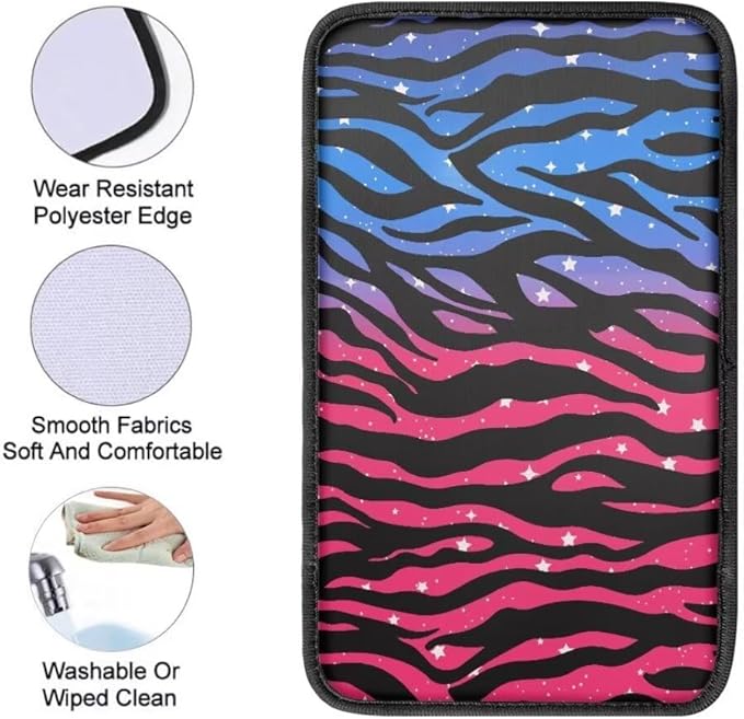 Coldinair Zebra Strips Universal Car Center Console Pad Soft Armrest Protector Cover Fit for Most Vehicle,SUV,Truck,Car Interior Accessories Decor,Blue Pink