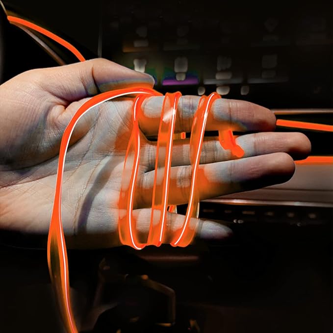 EL Wire LED Strip Lights, USB Auto Neon Light Strip with Sewing Edge, 16FT Electroluminescent Car Ambient Lighting Kit with Fuse Protection, Car Decoration Accessory (Orange/16FT)