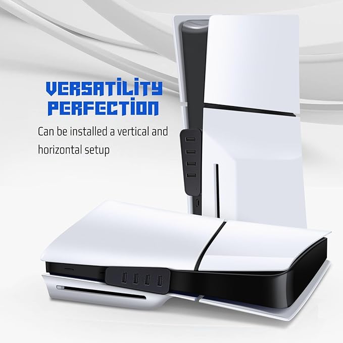 TNP 4 Port USB Hub for PS5 Slim Edition - High-Speed USB 2.0 Port Extender Adapter Accessories Expansion Hub Connector Expander for PlayStation 5 Slim ONLY, Black