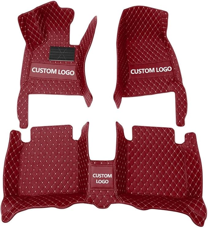 Custom Personalized Floor Mats for Cars，Luxury Full Coverage All Weather Car Floor Mats，Anti-Slip Leather Car Mat Set ，Custom Floor Mats for 99% of Cars, Trucks & SUVs (Wine red 3D)