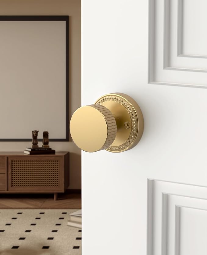 Asidrama 2 Pack Champagne Bronze Dummy Door Knob, Non-Turning Decorative Door Lever with Door Knobs for Closet, French Double Doors, Pantry & Interior Push/Pull Use