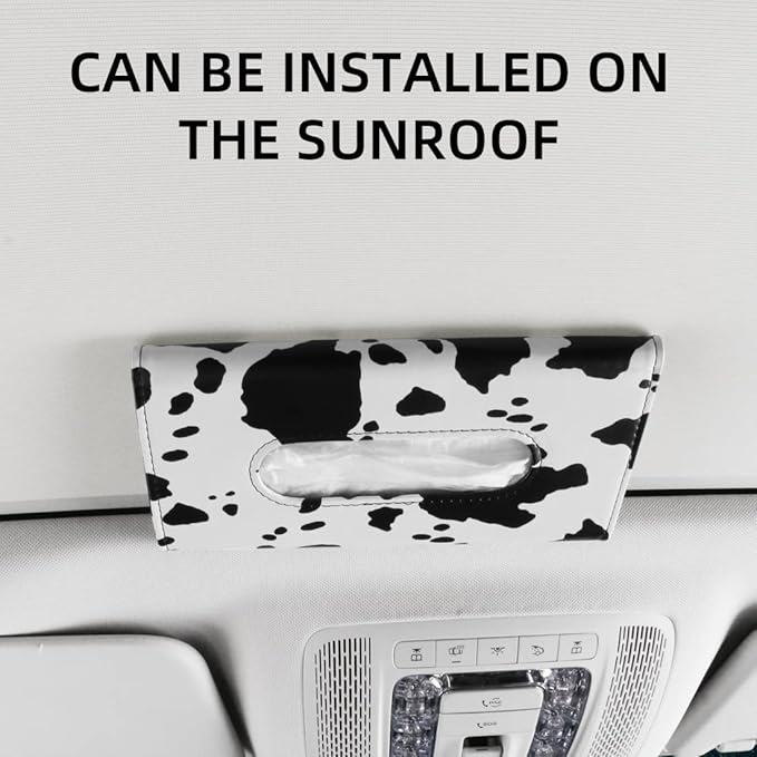 Cow Print Car Accessories for Women, Premium Tissues Box, Tissue Holder for Truck, Universal Napkin Dispenser for SUV, Car Tissue Box with Napkins Refill.
