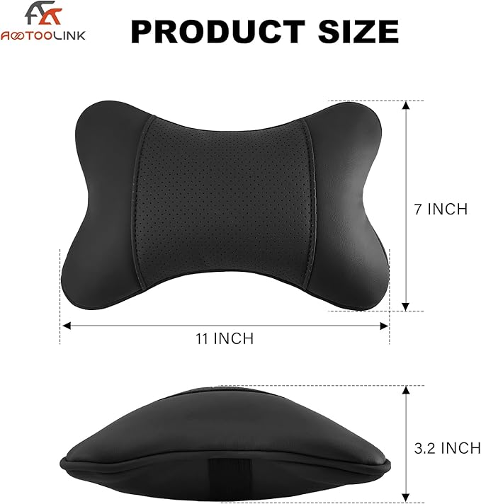 2 Pack Car Neck Pillow PU Leather Automotive Headrest Pillow for Car Support Neck Pain Relief Universal Car Pillow (Black)