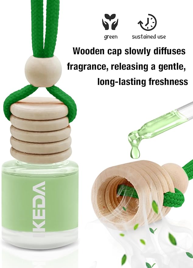 Ikeda Car Air Freshener: Hanging Car Smell Air Freshener | 10ml Hanging Car Perfume | Long Lasting Fragrance | Strong Scents Diffuser for Auto Home (Green tea|Circular)