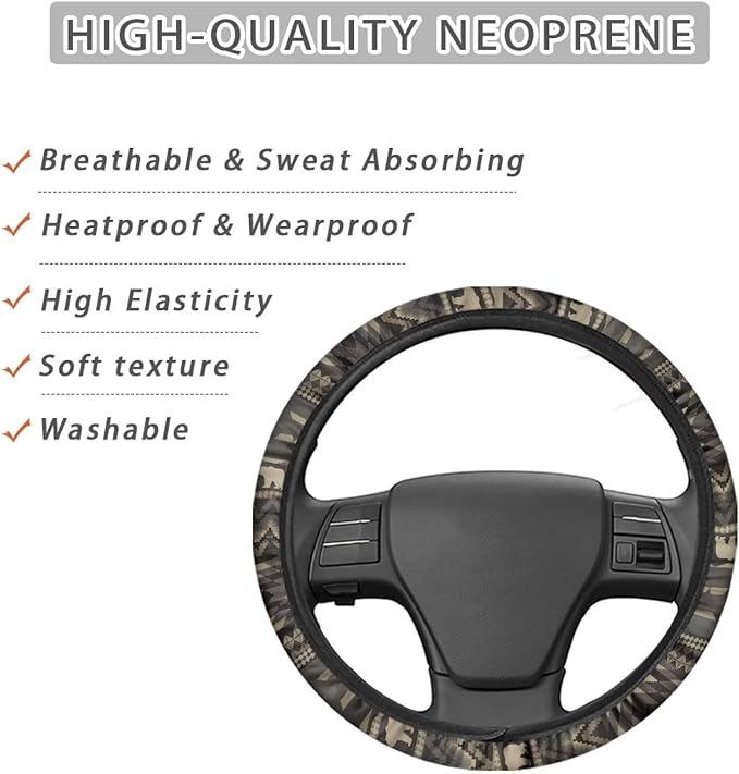 SEANATIVE Bear US Flag Vehicle Steering Wheel Cover Universe Space Universal Stretch Wrap Covers Auto Accessiores 15 inch fit Most Car Van Truck Sedan