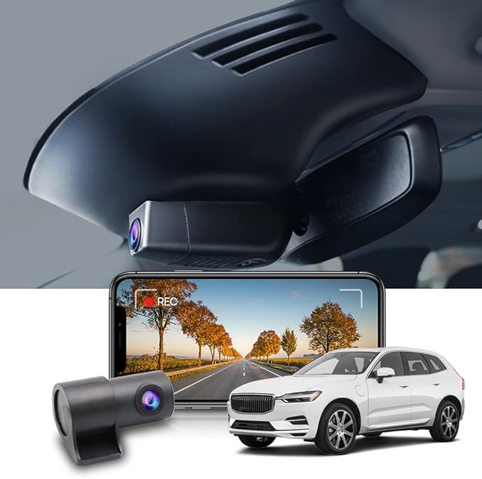 Fitcamx 2K Dual Dash Cam Suitable for Volvo S90 V90 2017-2021 & XC60 2018-2021 T5 T6 (Model A), OEM Look, Front 1440P+ Rear 1080P HD Video, WiFi & APP, Loop Recording, G-Sensor, Easy to Use, 64GB Card