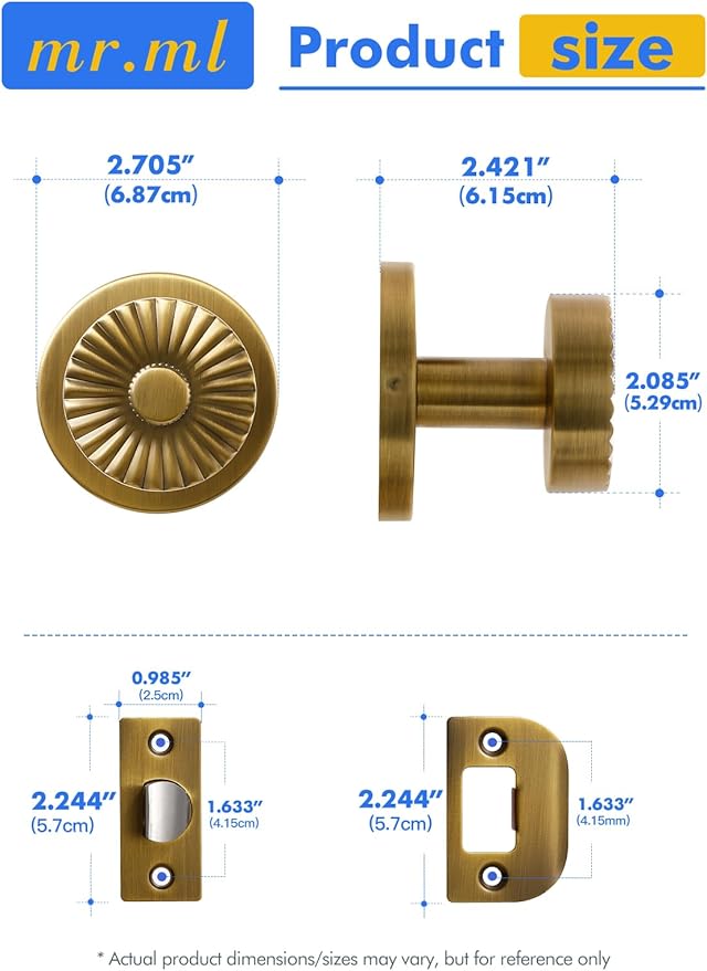 Passage Door Knob Antique Brass Retro Door Knob, Interior Hall Closet Vintage Door Handle Kitchen Pantry Laundry Room Brushed Doorknob, Stainless Steel Knob, 1 Pack